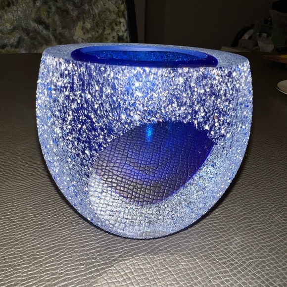 Vintage Gorgeous Design cobalt blue textured glass votive candle holder - Picture 1 of 4